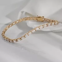 Diamonart Womens Cubic Zirconia 14K Gold Over Silver Heart 7.25 Inch Tennis Bracelet