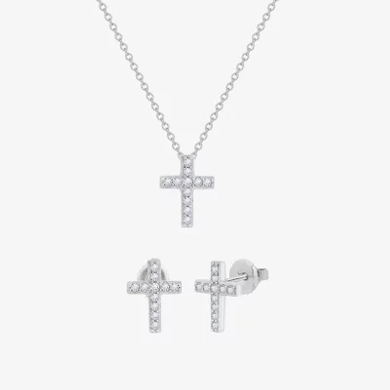 Diamonart Womens Cubic Zirconia Sterling Silver Cross 2-pc. Jewelry Set