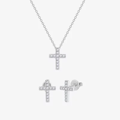 Diamonart Womens Cubic Zirconia Sterling Silver Cross 2-pc. Jewelry Set