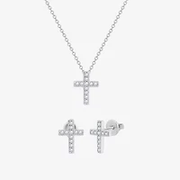 Diamonart Womens Cubic Zirconia Sterling Silver Cross 2-pc. Jewelry Set