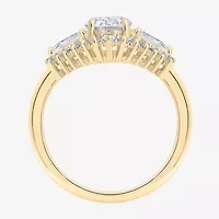 Diamonart Womens Cubic Zirconia 14K Gold Over Silver Sterling Oval Pear 3-Stone Engagement Ring