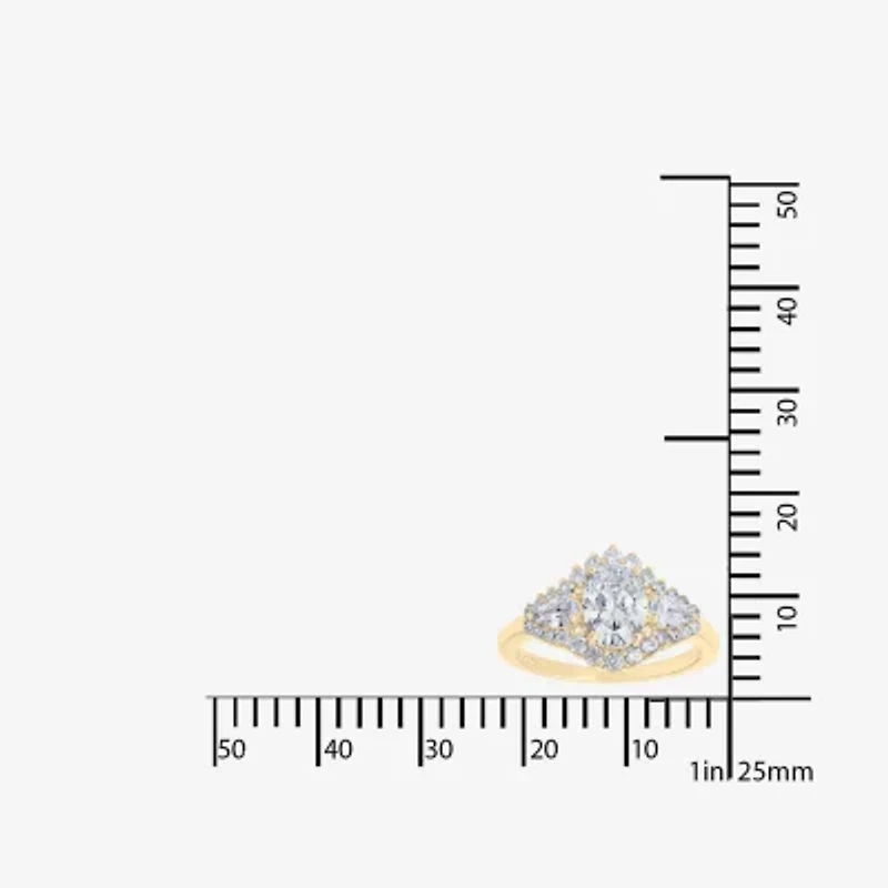 Diamonart Womens Cubic Zirconia 14K Gold Over Silver Sterling Oval Pear 3-Stone Engagement Ring