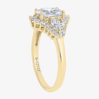Diamonart Womens Cubic Zirconia 14K Gold Over Silver Sterling Oval Pear 3-Stone Engagement Ring