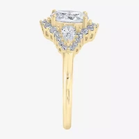 Diamonart Womens Cubic Zirconia 14K Gold Over Silver Sterling Oval Pear 3-Stone Engagement Ring