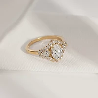 Diamonart Womens Cubic Zirconia 14K Gold Over Silver Sterling Oval Pear 3-Stone Engagement Ring