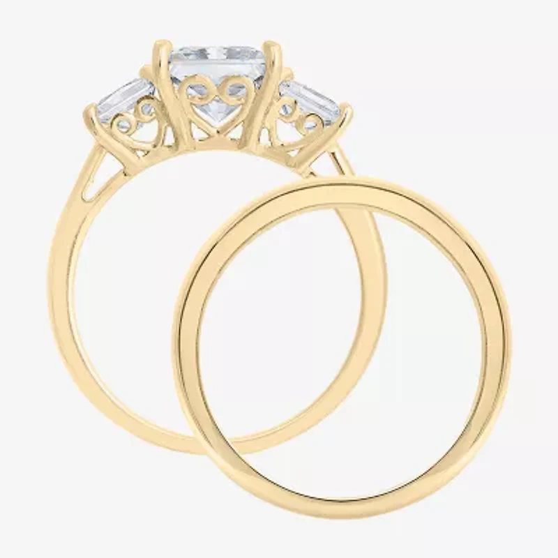Diamonart Womens Cubic Zirconia 14K Gold Over Silver 3-Stone Bridal Set