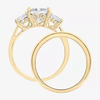 Diamonart Womens Cubic Zirconia 14K Gold Over Silver 3-Stone Bridal Set