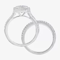 Diamonart Womens Cubic Zirconia Sterling Silver Cushion Side Stone Halo Bridal Set