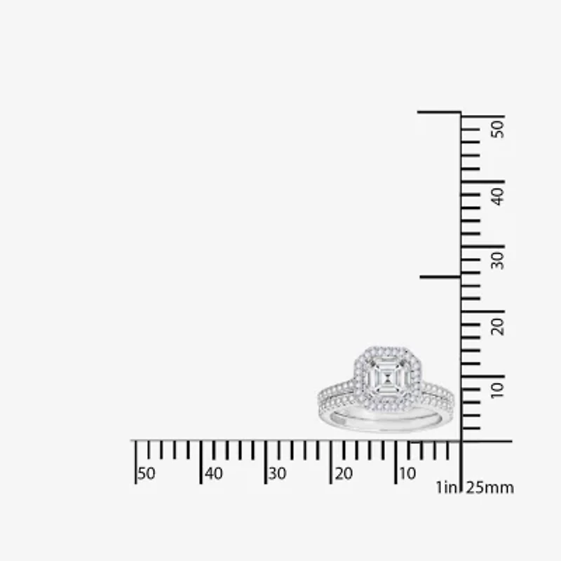 Diamonart Womens Cubic Zirconia Sterling Silver Cushion Side Stone Halo Bridal Set