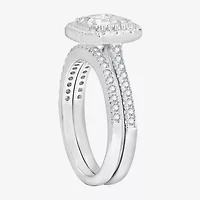 Diamonart Womens Cubic Zirconia Sterling Silver Cushion Side Stone Halo Bridal Set