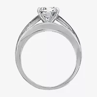 Diamonart Womens Cubic Zirconia Sterling Silver Side Stone Engagement Ring