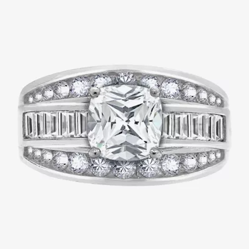 Diamonart Womens Cubic Zirconia Sterling Silver Side Stone Engagement Ring