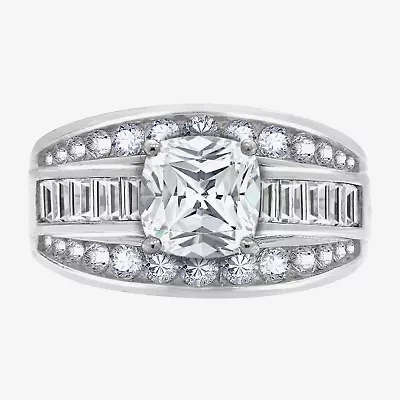 Diamonart Womens Cubic Zirconia Sterling Silver Side Stone Engagement Ring