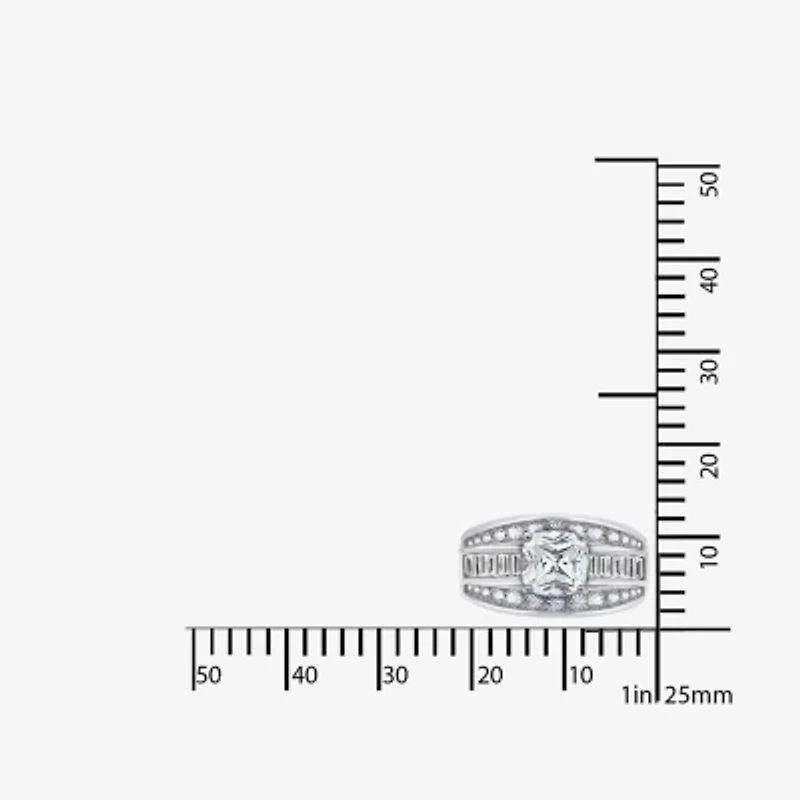 Diamonart Womens Cubic Zirconia Sterling Silver Side Stone Engagement Ring