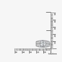 Diamonart Womens Cubic Zirconia Sterling Silver Side Stone Engagement Ring