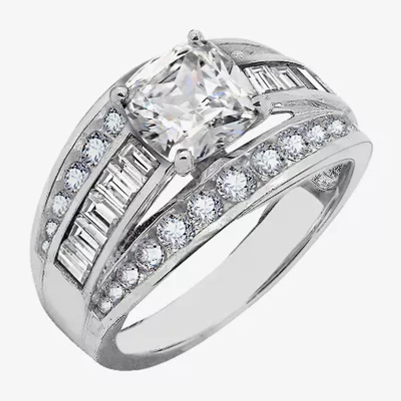 Diamonart Womens Cubic Zirconia Sterling Silver Side Stone Engagement Ring