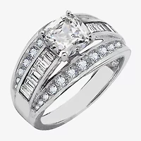 Diamonart Womens Cubic Zirconia Sterling Silver Side Stone Engagement Ring