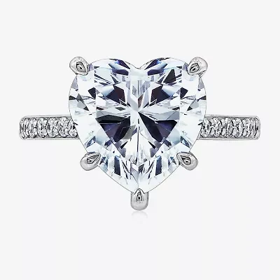 Diamonart Womens Cubic Zirconia Sterling Silver Heart Side Stone Engagement Ring