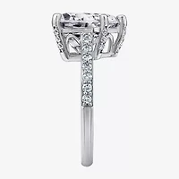 Diamonart Womens Cubic Zirconia Sterling Silver Heart Side Stone Engagement Ring