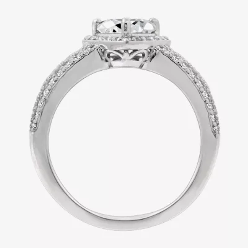 Diamonart Womens Cubic Zirconia Sterling Silver Heart Halo Side Stone Cocktail Ring
