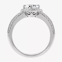 Diamonart Womens Cubic Zirconia Sterling Silver Heart Halo Side Stone Cocktail Ring
