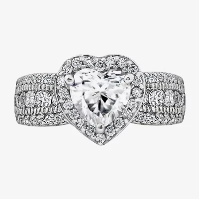 Diamonart Womens Cubic Zirconia Sterling Silver Heart Halo Side Stone Cocktail Ring