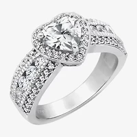 Diamonart Womens Cubic Zirconia Sterling Silver Heart Halo Side Stone Cocktail Ring