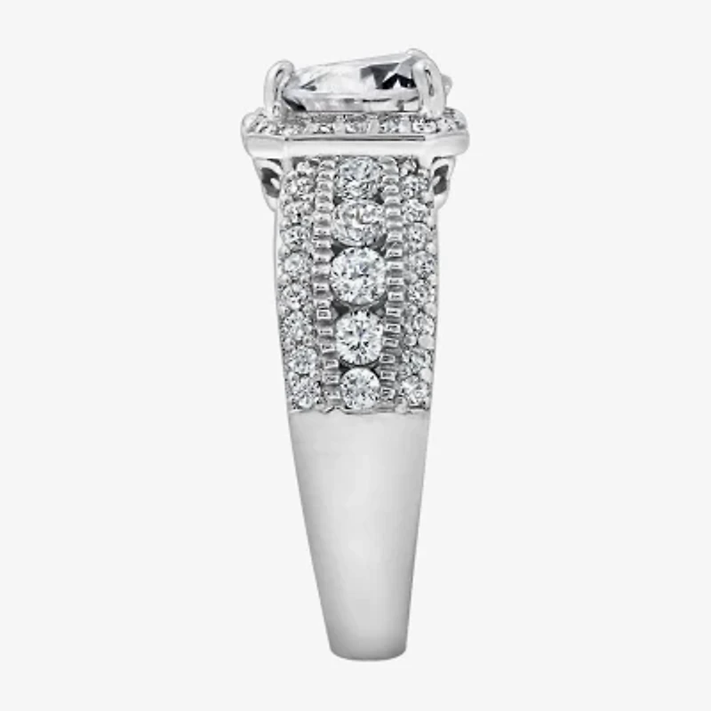 Diamonart Womens Cubic Zirconia Sterling Silver Heart Halo Side Stone Cocktail Ring