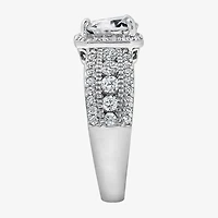 Diamonart Womens Cubic Zirconia Sterling Silver Heart Halo Side Stone Cocktail Ring