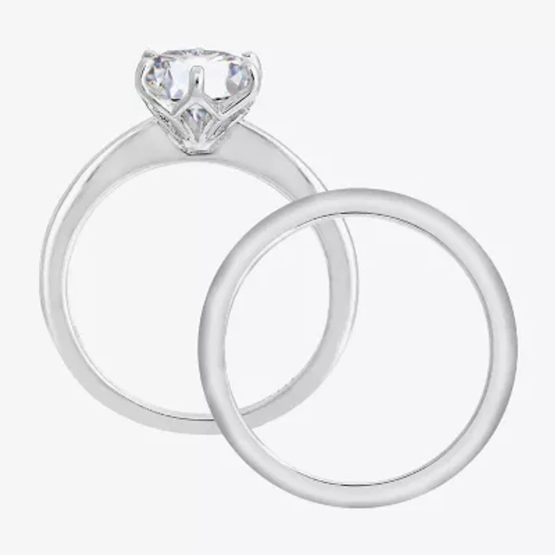 Diamonart Womens Cubic Zirconia Sterling Silver Round Side Stone Bridal Set