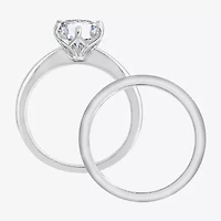 Diamonart Womens Cubic Zirconia Sterling Silver Round Side Stone Bridal Set