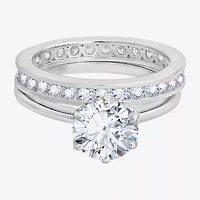 Diamonart Womens Cubic Zirconia Sterling Silver Round Side Stone Bridal Set