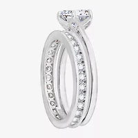 Diamonart Womens Cubic Zirconia Sterling Silver Round Side Stone Bridal Set