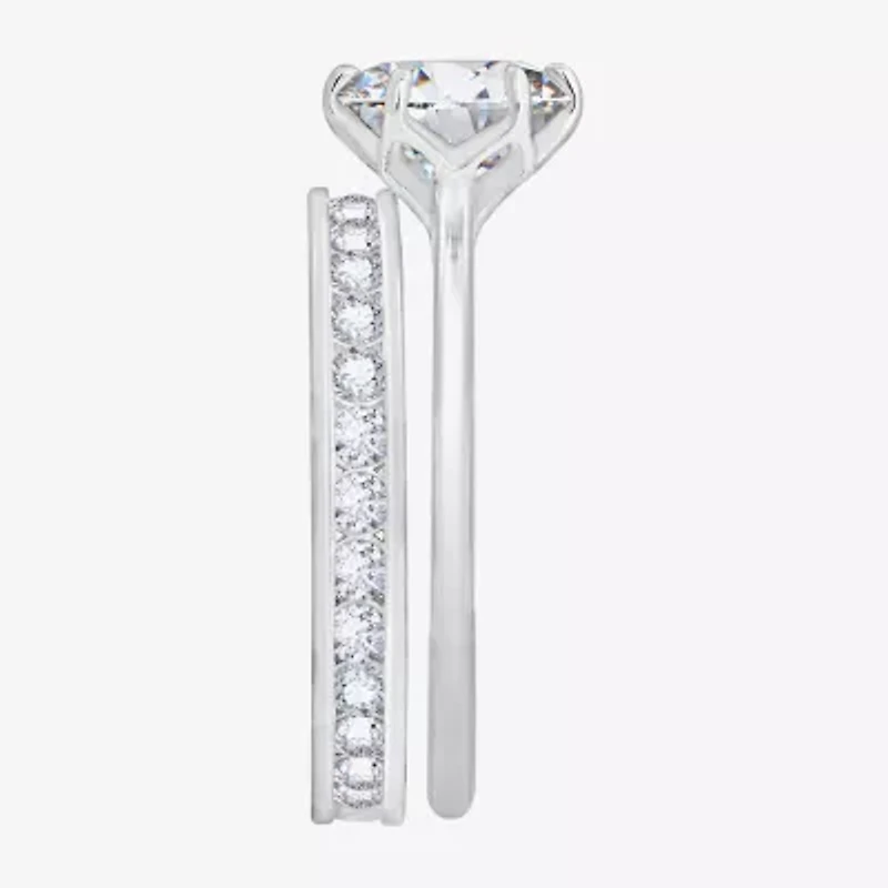 Diamonart Womens Cubic Zirconia Sterling Silver Round Side Stone Bridal Set