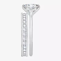 Diamonart Womens Cubic Zirconia Sterling Silver Round Side Stone Bridal Set