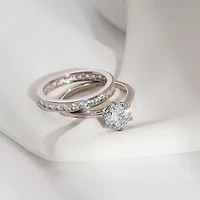 Diamonart Womens Cubic Zirconia Sterling Silver Round Side Stone Bridal Set