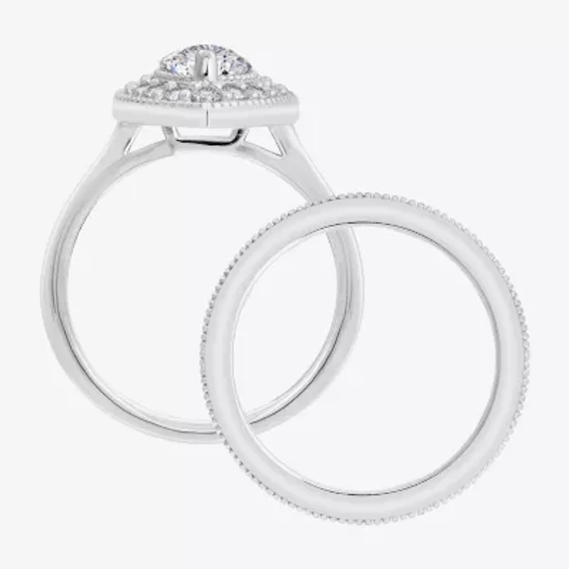 Diamonart Womens Cubic Zirconia Sterling Silver Marquise Side Stone Bridal Set