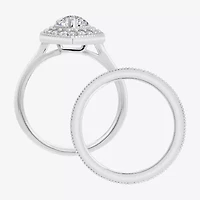 Diamonart Womens Cubic Zirconia Sterling Silver Marquise Side Stone Bridal Set
