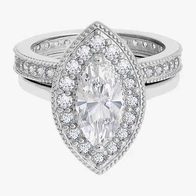Diamonart Womens Cubic Zirconia Sterling Silver Marquise Side Stone Bridal Set