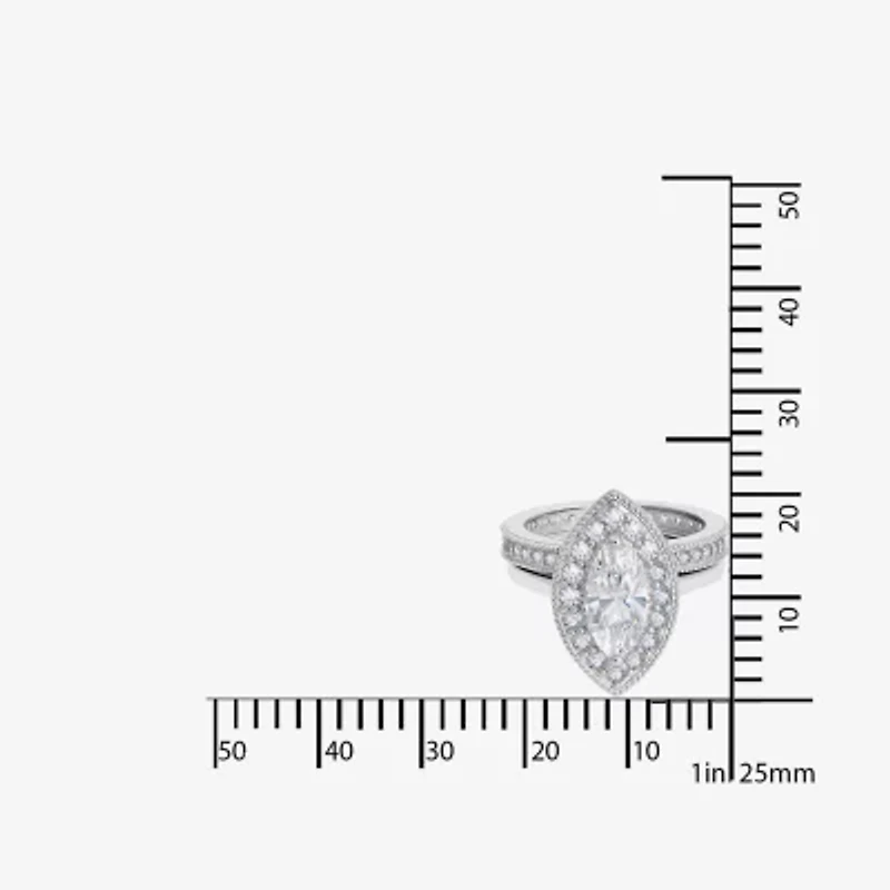 Diamonart Womens Cubic Zirconia Sterling Silver Marquise Side Stone Bridal Set