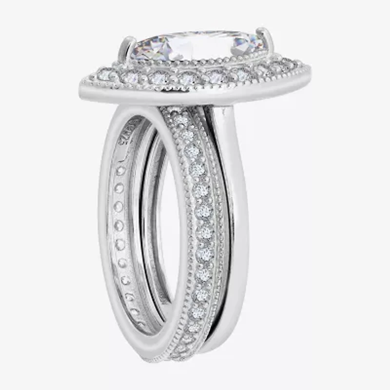 Diamonart Womens Cubic Zirconia Sterling Silver Marquise Side Stone Bridal Set