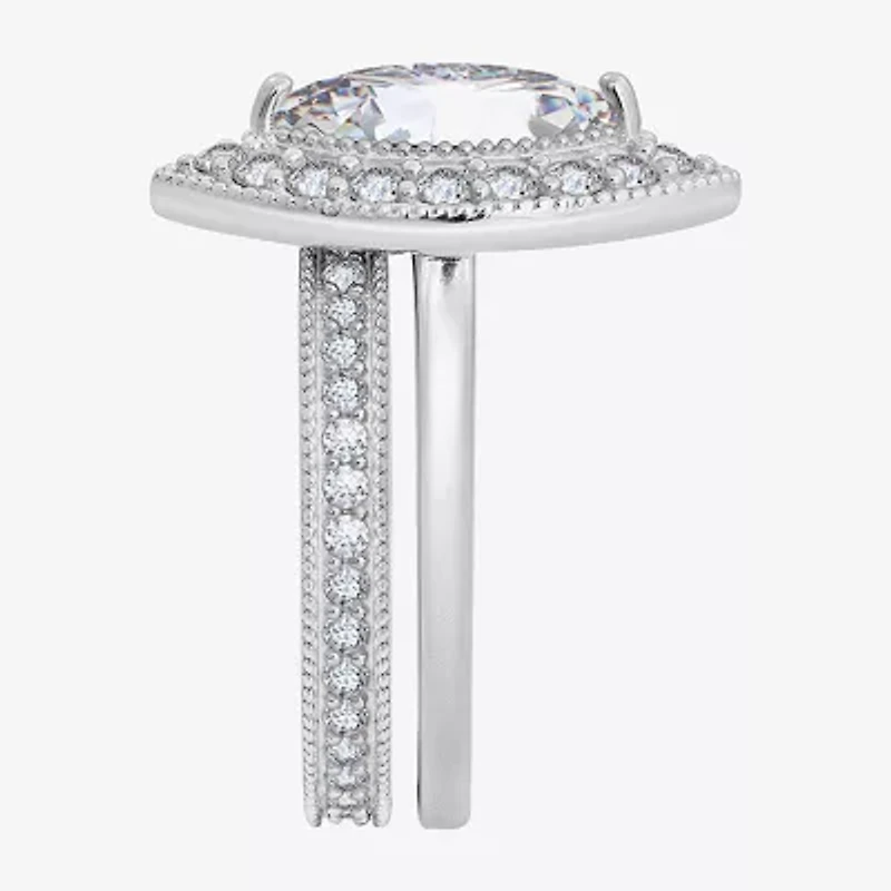 Diamonart Womens Cubic Zirconia Sterling Silver Marquise Side Stone Bridal Set