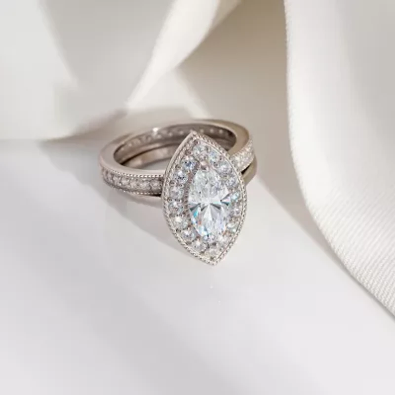 Diamonart Womens Cubic Zirconia Sterling Silver Marquise Side Stone Bridal Set