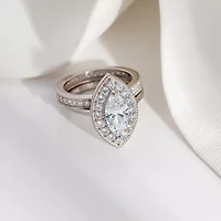 Diamonart Womens Cubic Zirconia Sterling Silver Marquise Side Stone Bridal Set