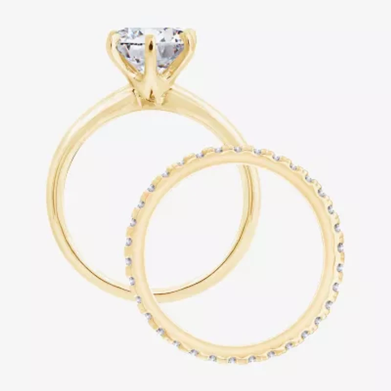 Diamonart Womens Cubic Zirconia 14K Gold Over Silver Round Bridal Set
