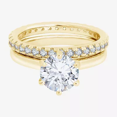 Diamonart Womens Cubic Zirconia 14K Gold Over Silver Round Bridal Set
