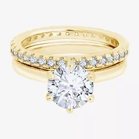 Diamonart Womens Cubic Zirconia 14K Gold Over Silver Round Bridal Set