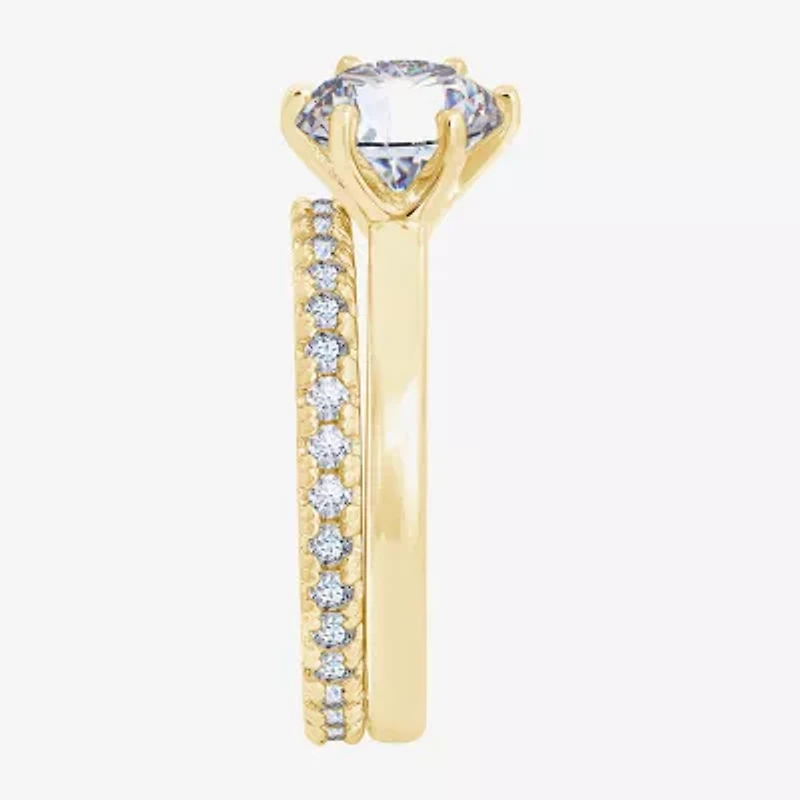 Diamonart Womens Cubic Zirconia 14K Gold Over Silver Round Bridal Set