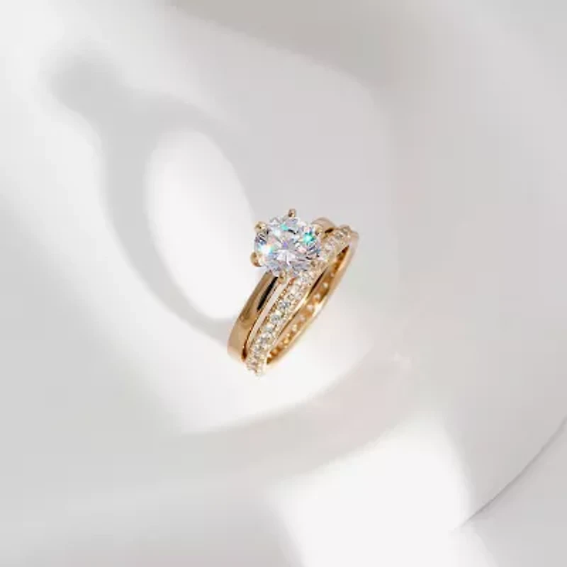 Diamonart Womens Cubic Zirconia 14K Gold Over Silver Round Bridal Set