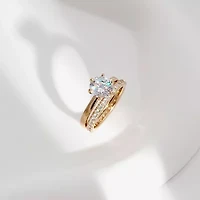Diamonart Womens Cubic Zirconia 14K Gold Over Silver Round Bridal Set